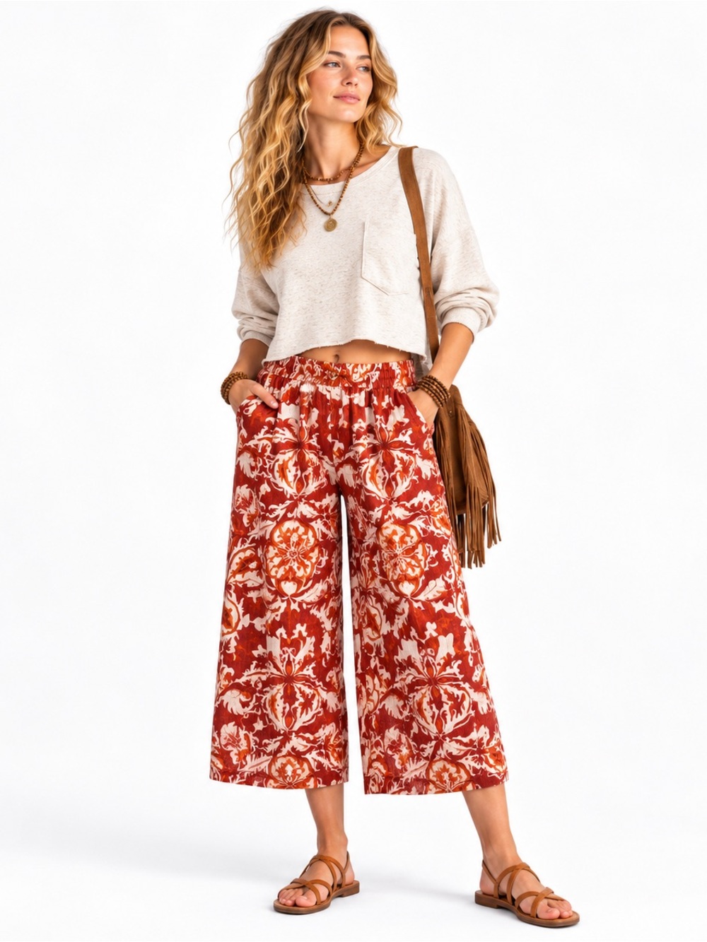 Rachel Zoe Women’s S Palazzo Wide Leg Pants Floral Boho Linen Blend NWT